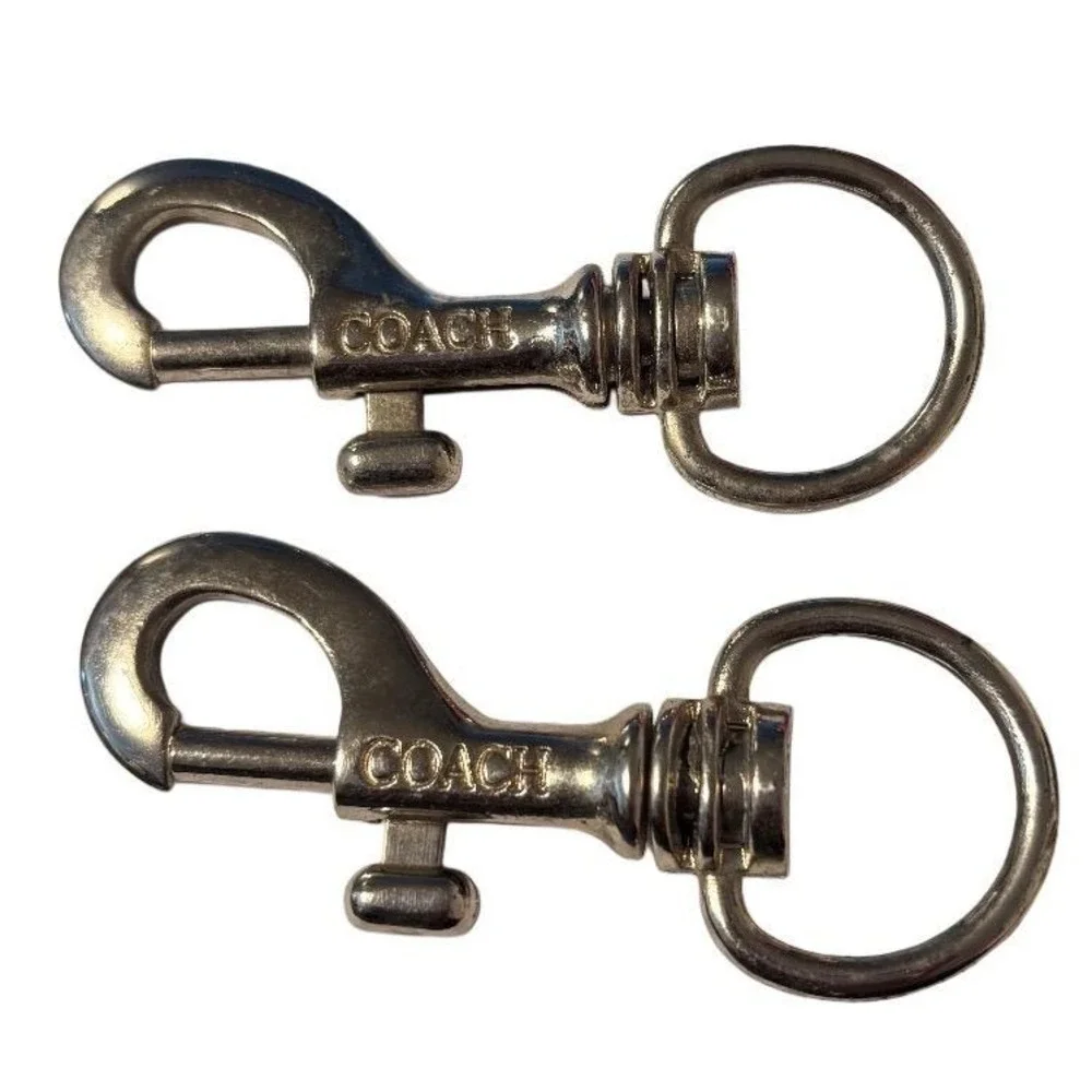 Coach Silver Tone Leather Bag Purse Strap Clips Swivel Clasps Set of‎ 2